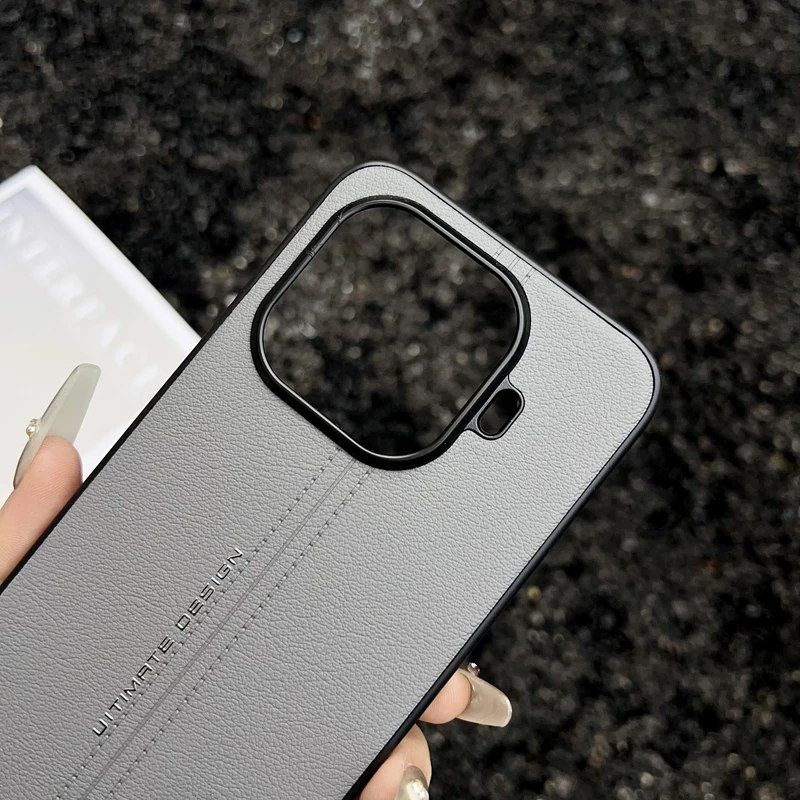 

Для Xiaomi 15T, 15T Pro чехол ELVEV Light Luxury Line Pattern из искусственной кожи с краем из ТПУ для телефона