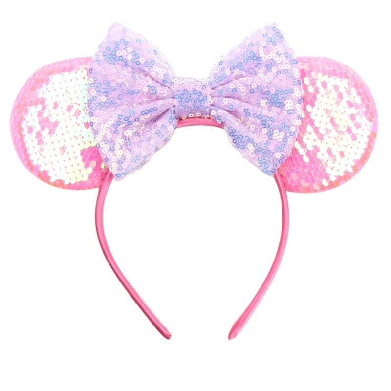 Mouse Ears Headbands Sequin Bow Hairband for Kids Girls Glitter Hair Accessories Halloween Party Creatures Theme Costume