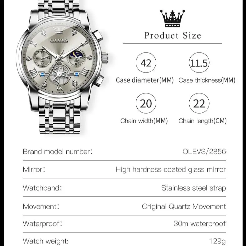 OLEVS 2856 Men\'s Watch Top Luxury Brand Multi functional Lunar Skeleton Waterproof Quartz Watch Fashion Business Men\'s Watch