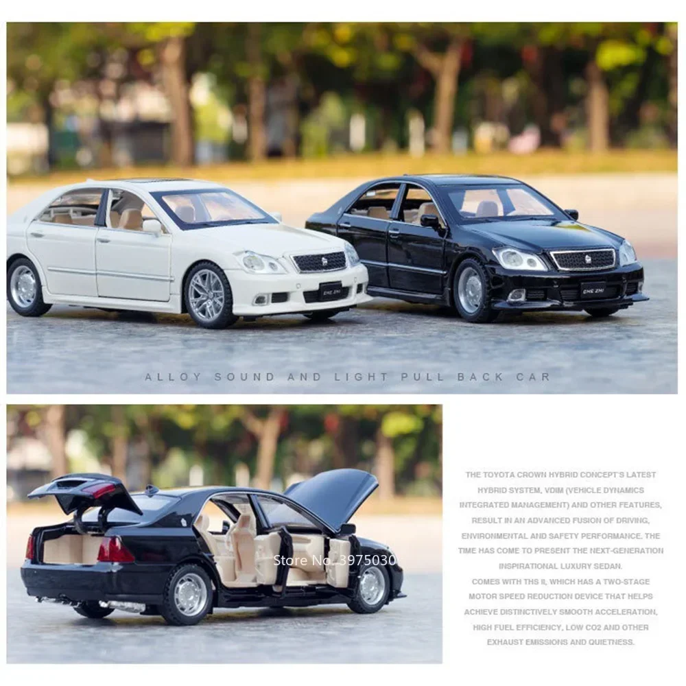 1:32 Scale Toyota Crown Toy Car Miniature Model Alloy Diecast Pull Back Sound Light Doors Opened Vehicles for Kids Birthday Gift