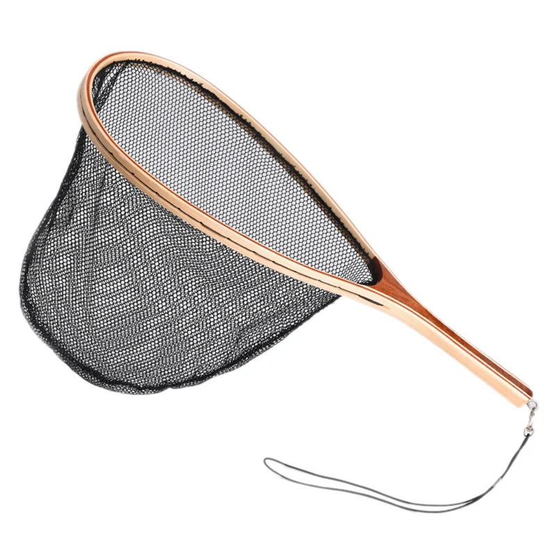 

Fly Fishing Landing Net Wooden Handle Nylon Landing Handle Trout Mesh Fish Catch Release Scoop Fishing Tool