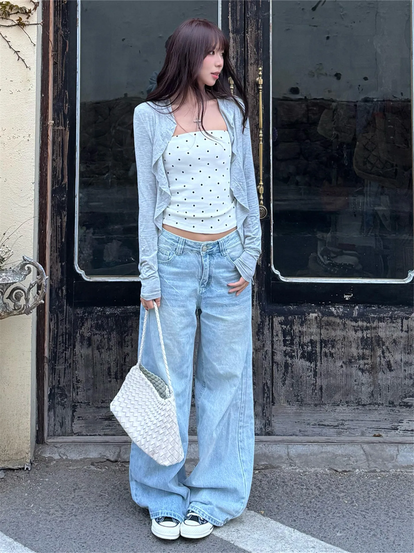 High Waist Extended Light Blue Wide Leg Jeans Women Summer Loose Slim  Straight Floor-Length Pants Retro Wash Cotton Casual