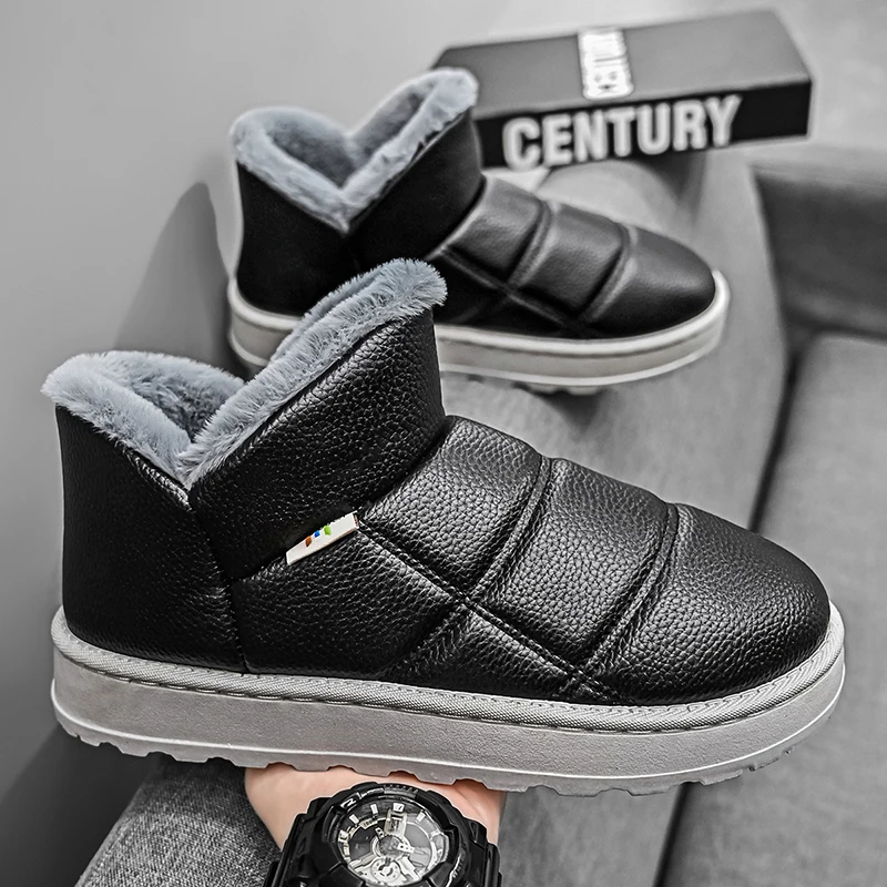 

Водонепроницаемые зимние термосапоги, мужские нескользящие повседневные туфли с высоким берцем на флисовой подкладке, меховые лоферы, плюшевые слипоны на плоской подошве