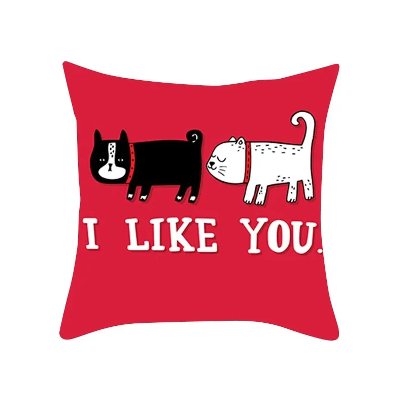 Red White Dog Pillowcase Cute Animal Throw Pillow Cover Room Aesthetics Pillows Case for Bedroom 45x45 Cm Living Room Decoration