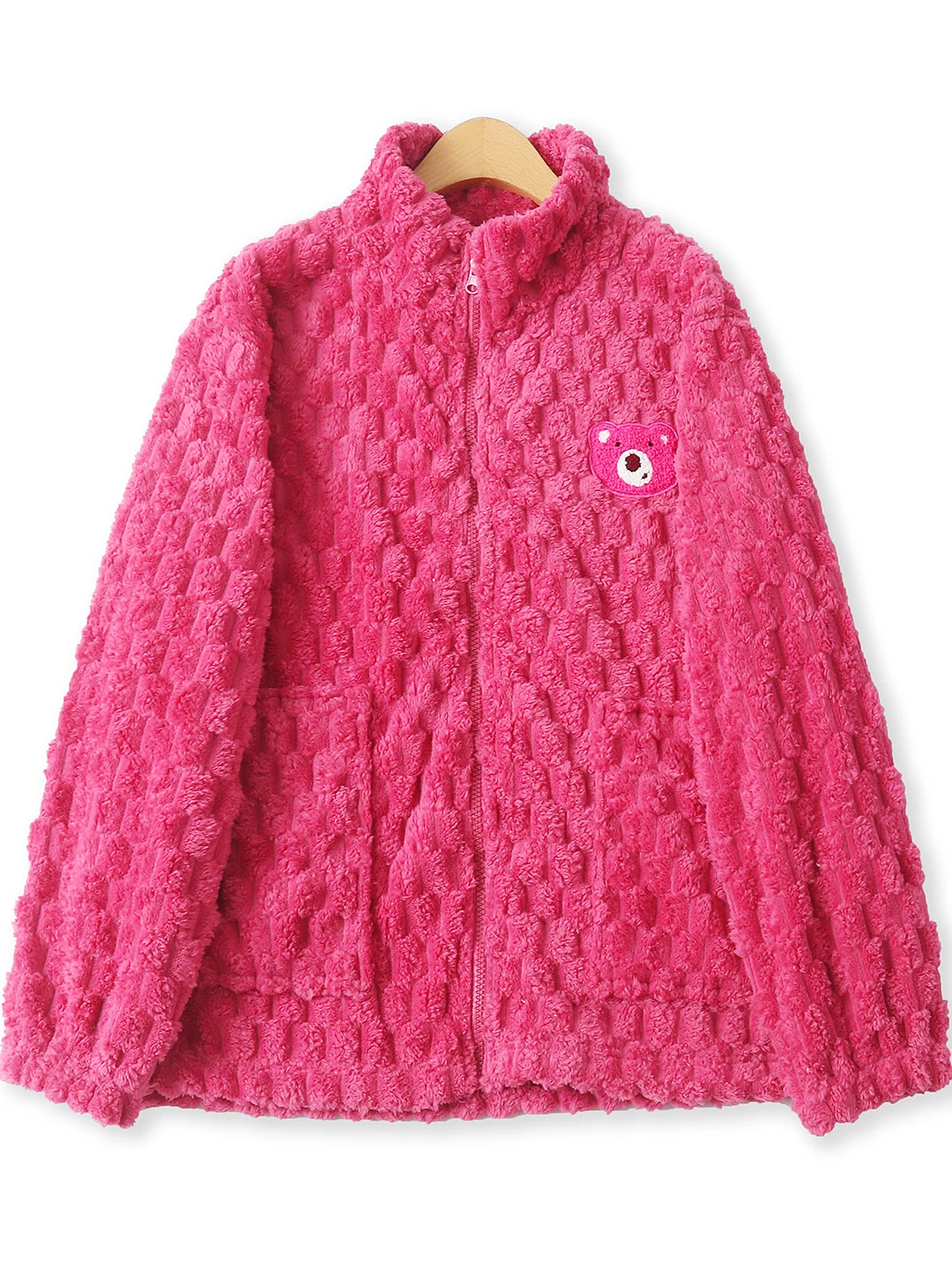 

Coral Fleece Sleepwear Zipper Long Sleeve Stand Collar Loose Women's Home Clothes Winter New Style Warm Cartoon Print Pyjamas