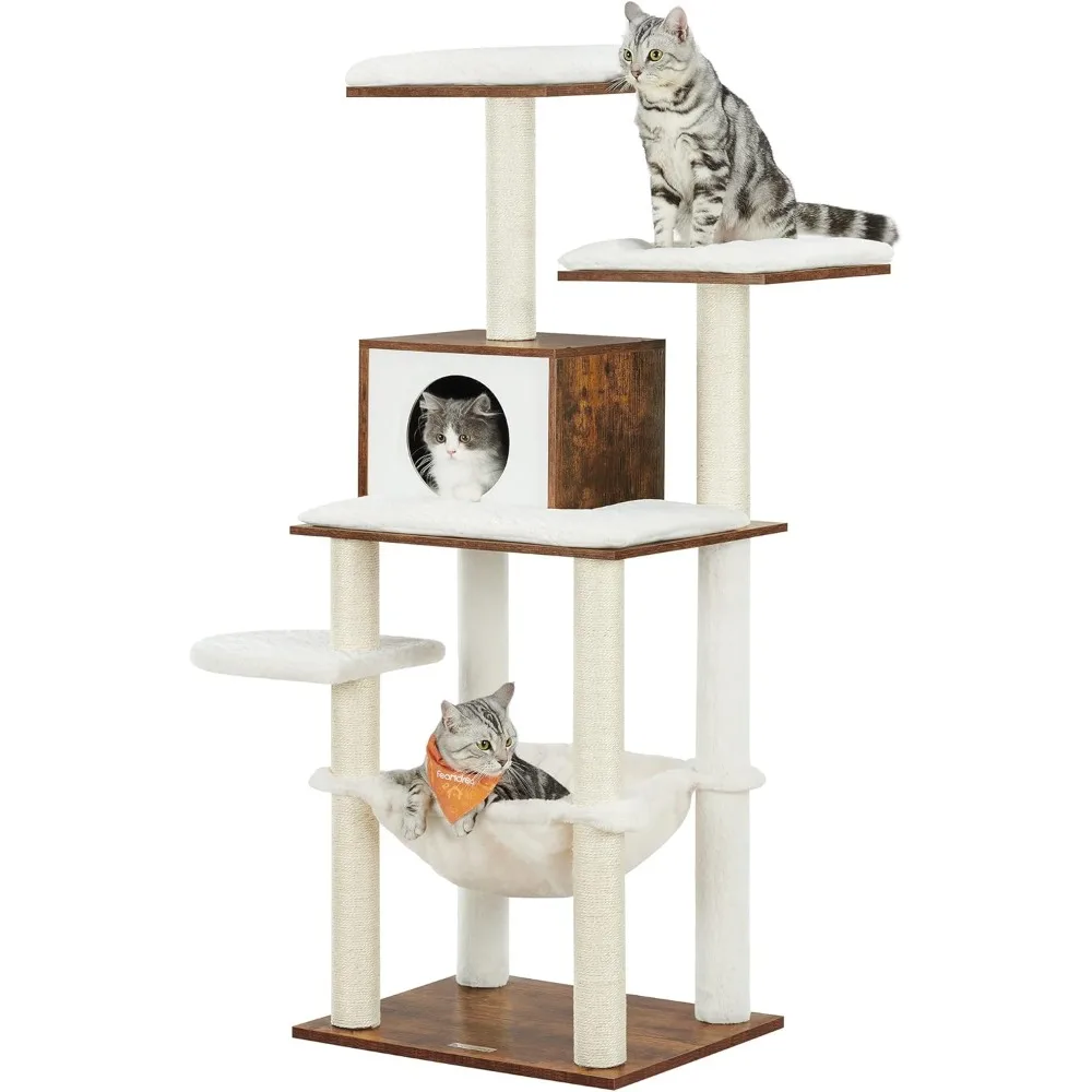 

Cat Tree, 54.3-Inch Modern Cats Tower for Indoor Cats, Multi-Level Cat Condo, Ultra-Soft Plush, Scratching Posts, Hammock