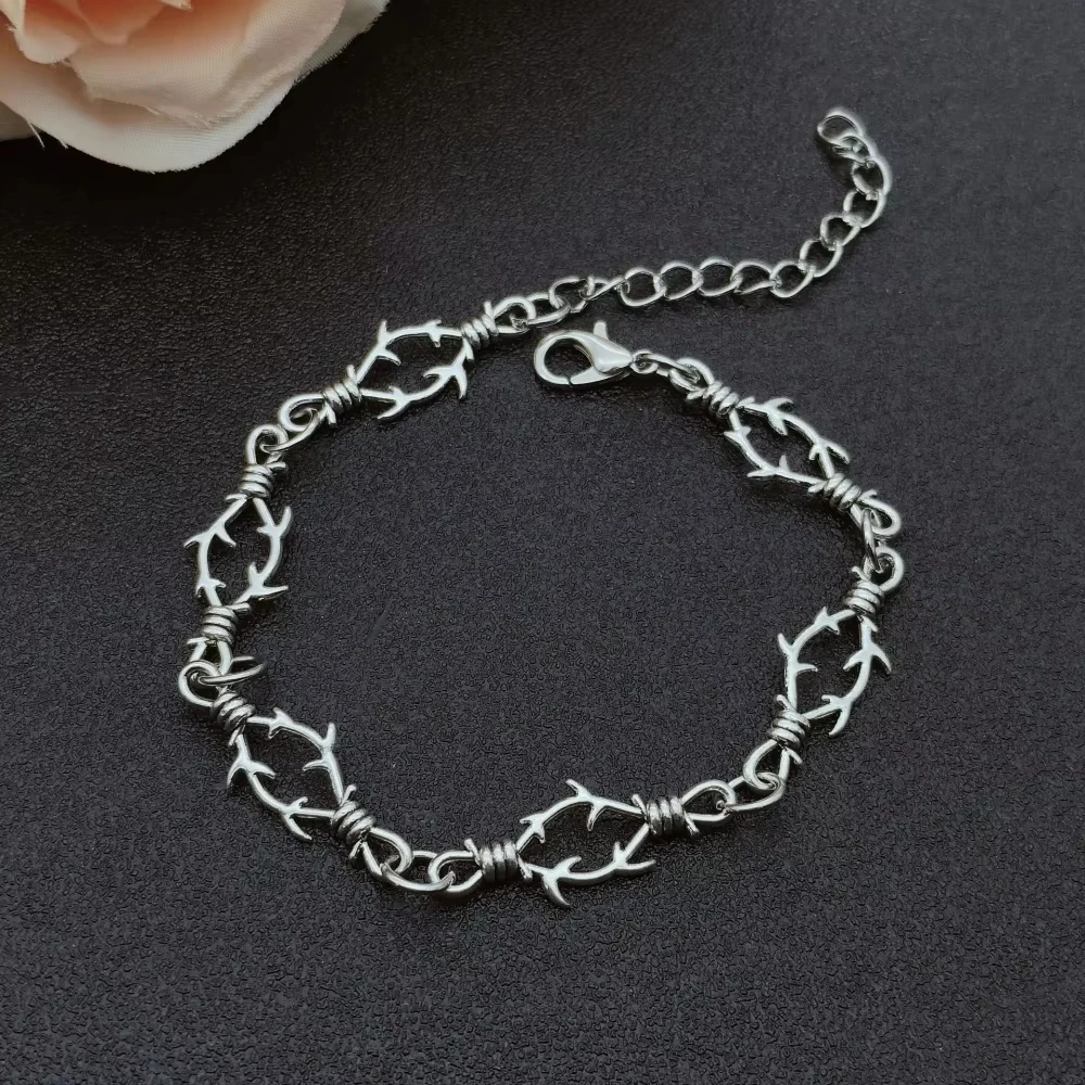 New Small Brambles Iron Unisex Bracelet for Women, Hip Hop Gothic Punk Style, Barbed Wire Small Thorn Bracelet Necklace Gift