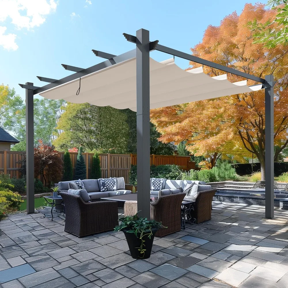 

10x13ft Pergola, Metal Pergola w/Thicker Post & Upgraded Retractable Pergola Canopy, Heavy-Duty Aluminum Pergolas and Gazebos