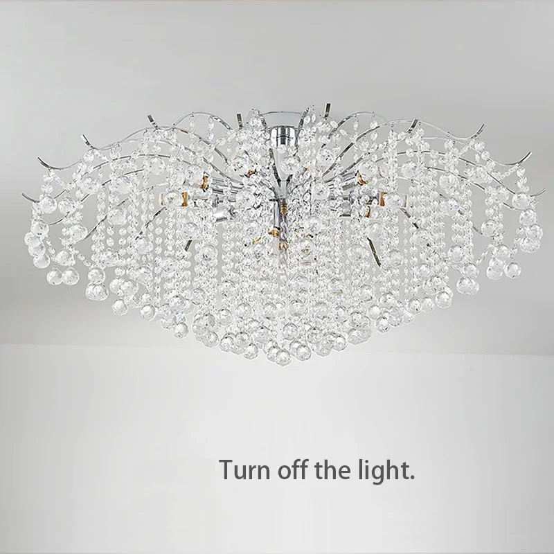 ضوء السقف الحديث Led كريستال ثريا تركب بالسقف الفاخرة الفضة غرفة المعيشة اللوبي فندق مصباح ثلاثة ألوان ضوء إضاءة المنزل