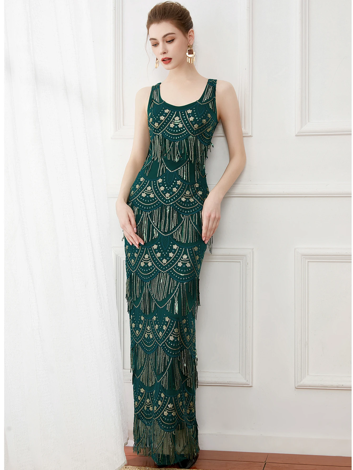 فستان ماكسي صيفي مثير عتيق باللون الأخضر مزين بالتر فساتين نسائية أنيقة فاخرة للحفلات الطويلة فساتين سهرة بدون ظهر للحفلات الراقصة #3