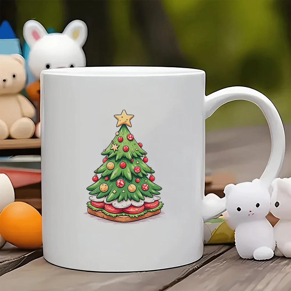 

11oz Mug Christmas Tree Illustration in Cartoon Style Cheese and Roast Beef Salad Sandwich Theme Christmas Gift Kids Cup