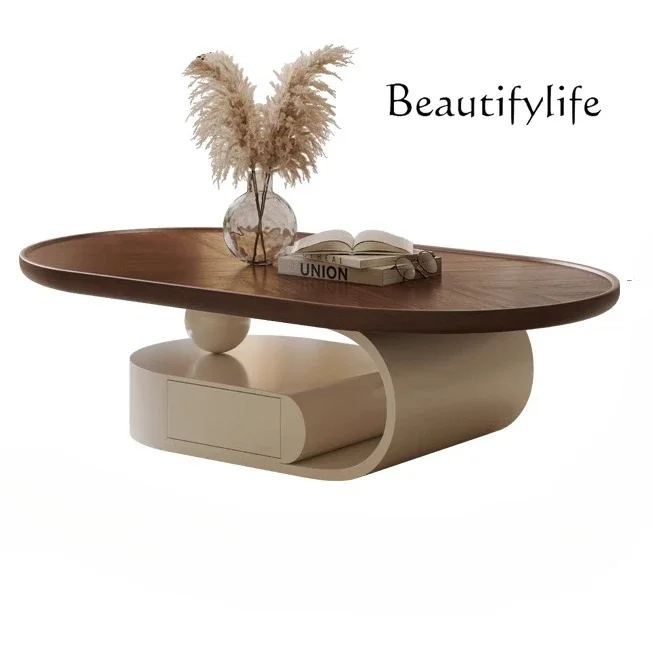 

New Mid-Ancient Style Coffee Table Living Room Solid Wood Light Luxury High-End Creative Silent Cream Style Minimalist