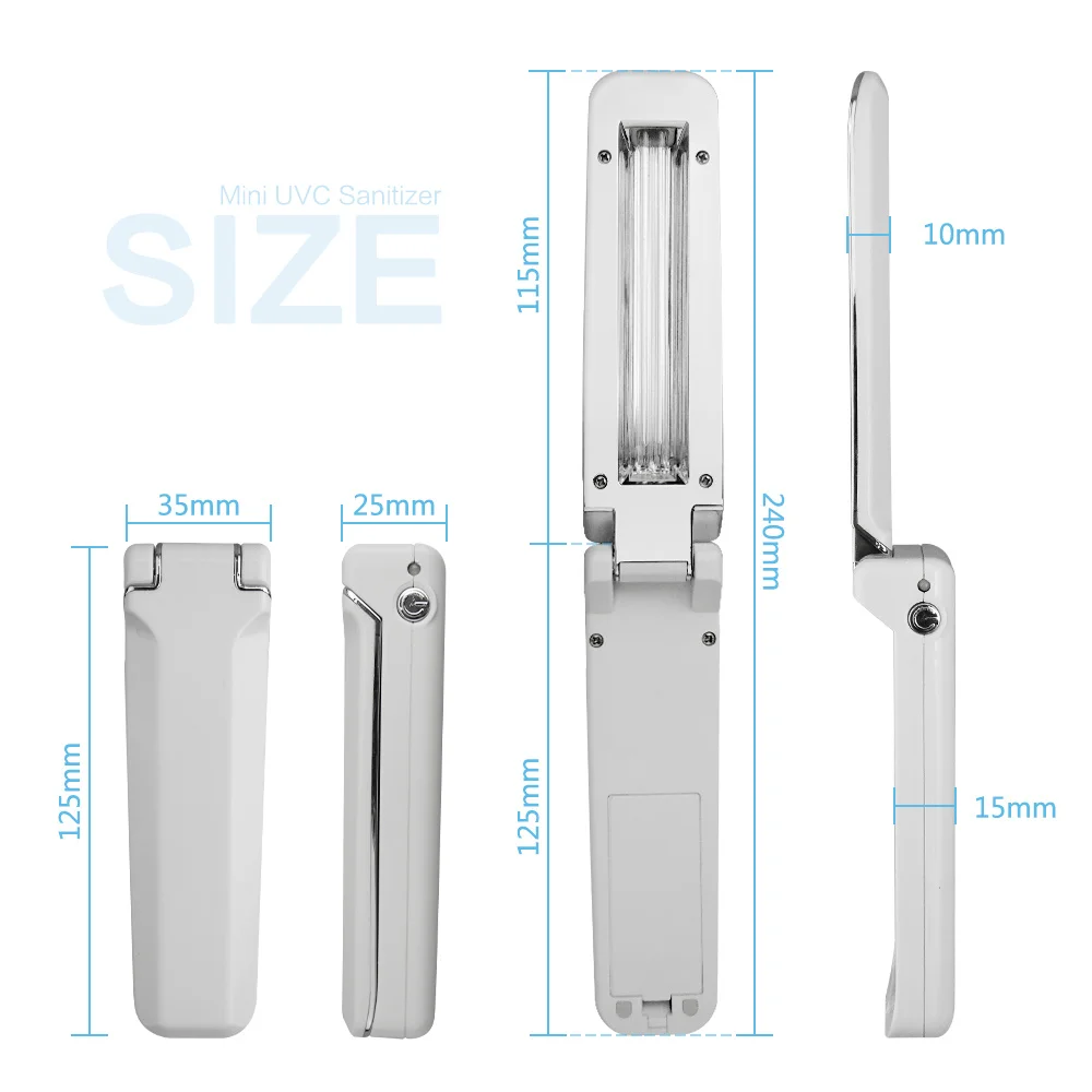 Lâmpada de esterilização UV alimentada por USB, luz portátil, sensor ultravioleta, lâmpada germicida desinfetante, quartzo UVC