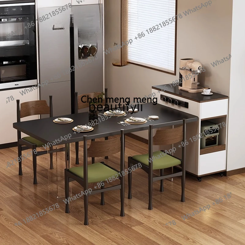 X Vintage Style Movable Individual Small Apartment Rock Board Dining Table Integrated Ultra-narrow Sideboard Storage Cabinet