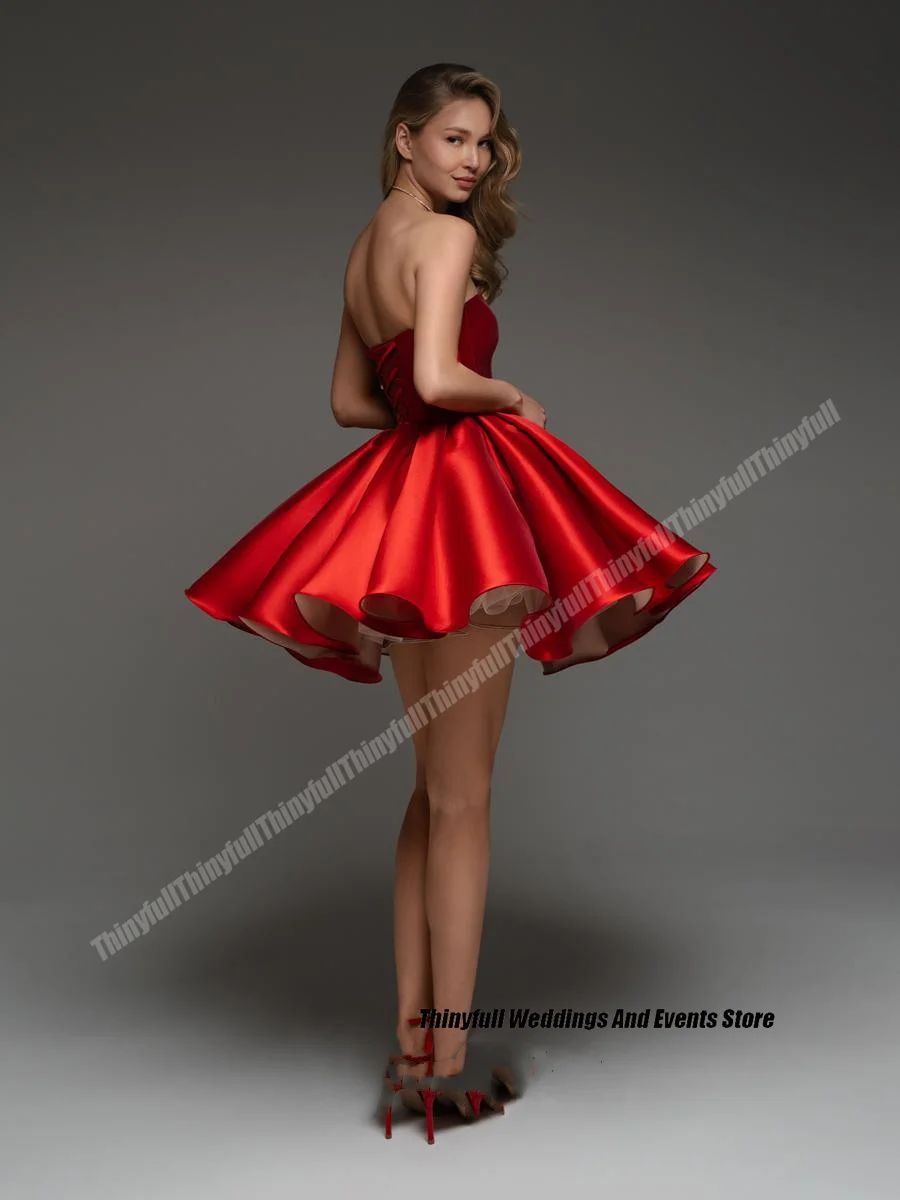 Thinyfull Short Birthday Party Prom Dresses A-line Satin Sleeveless Strapless Girl Homecoming Gowns 2024 Formal Dress Customized