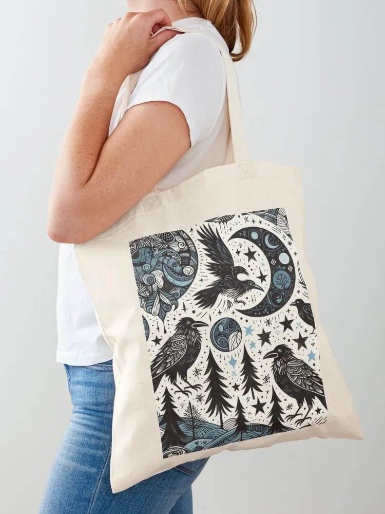 

Moon Raven Pattern Tote Bag large size bags eco pack tote bags aesthetic Gift bags