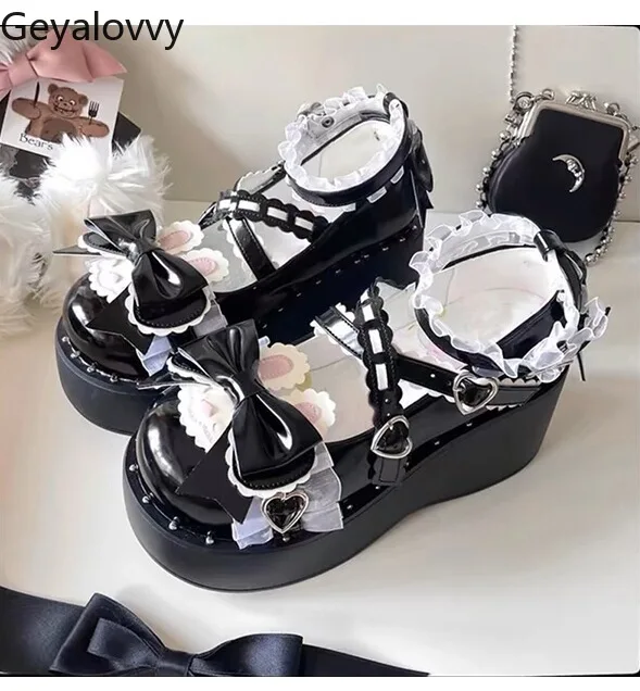

Lolita Platform Heightening Spring Autumn Women's High Heel Pumps Round Head Cute Leisure Leather Sweet Mary Jane Shoes