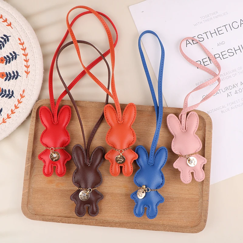 Cartoon PU Leather Rabbit Keychain Cute Bunny Keyring Fashion Bag Pendant Handbag Hanging Decoration For Women Gifts