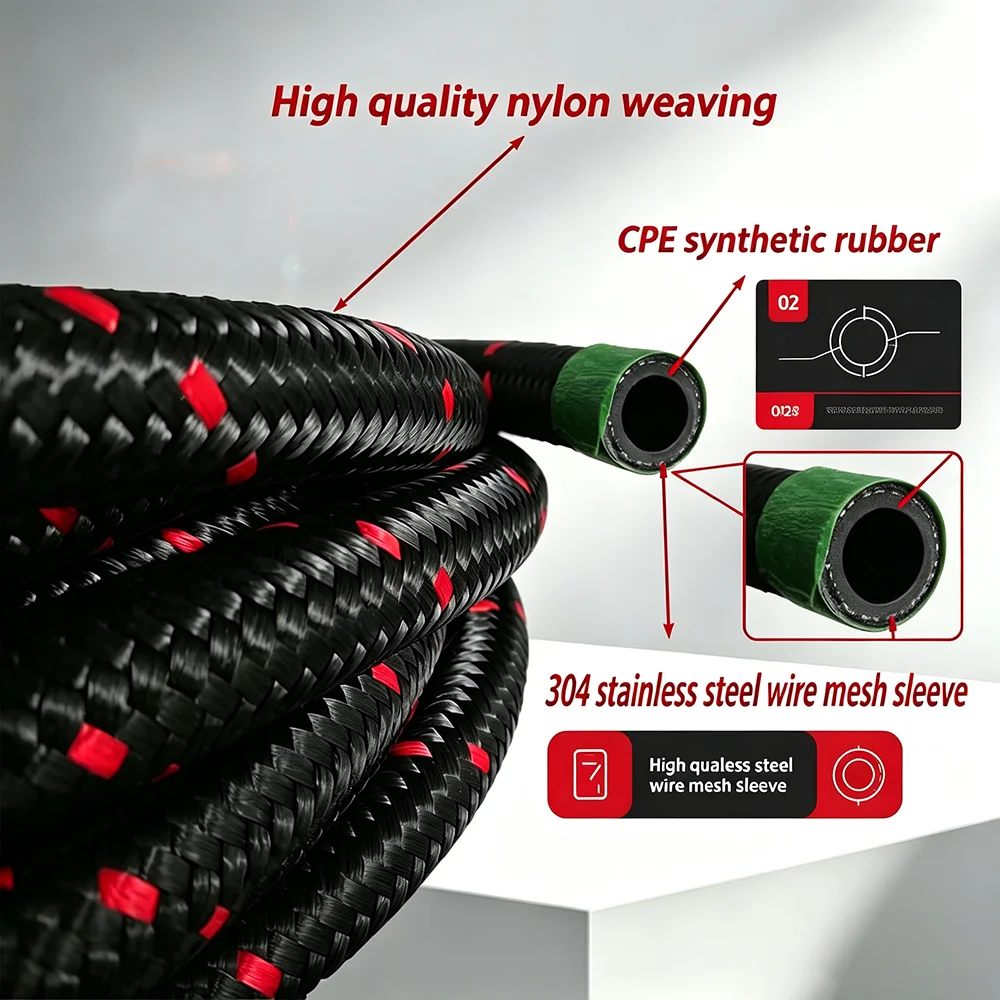 Universal Nylon Steel Wire Braided Fuel Hose AN4/AN6/AN8/AN10/AN12/AN16/AN20 1-10 Meters CPE Brake Oil Radiator Pipe
