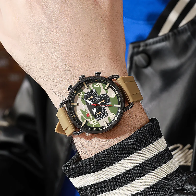 

Men's fashionable and trendy tape quartz watch with camouflage dial, unique and charming