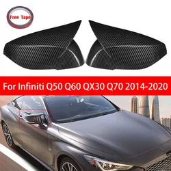 For Infiniti Q50 Q60 QX30 Q70 2014-2020 Rearview Side Mirror Cover Wing Cap Exterior Door Case Trim Sticker Carbon Fiber Black