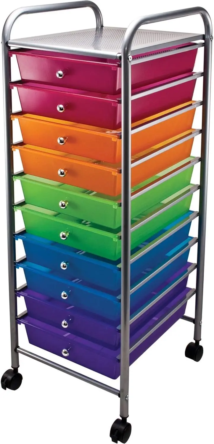 

10-Drawer Rolling Organizer Storage Cart for School, Office, Teachers, & Storage, Mobile Utility Cart with Drawers, Mult