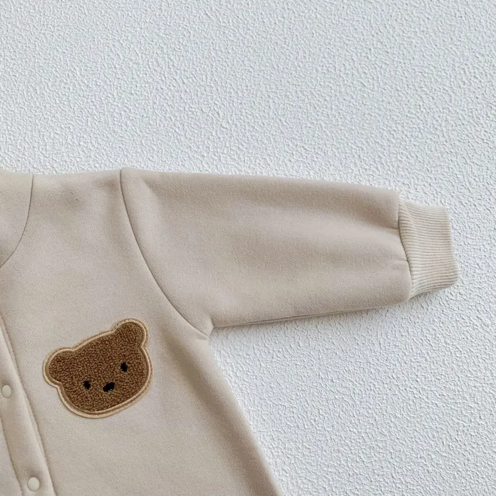 Ropa cálida de invierno para bebés recién nacidos, pelele de algodón para bebés, mono de manga larga con capucha de oso de dibujos animados para niñas de 0 a 24M, 2024