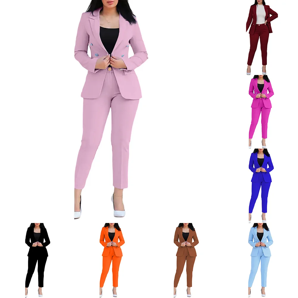 ชุดเซ็ต 2 ชิ้น ชุดลำลองผู้หญิง สภาพใหม่ ผ้าโพลีเอสเตอร์ ความยาวปกติ สีพื้น ดีไซน์ทันสมัย สไตล์ธุรกิจ