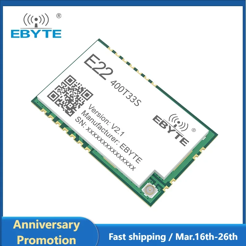 LoRa Wireless Module 433MHz LoRa Spread Spectrum Module EBYTE E22-400T33S 33dBm 16KM IPEX/Stamp Hole LBT RSSI Antenna Module