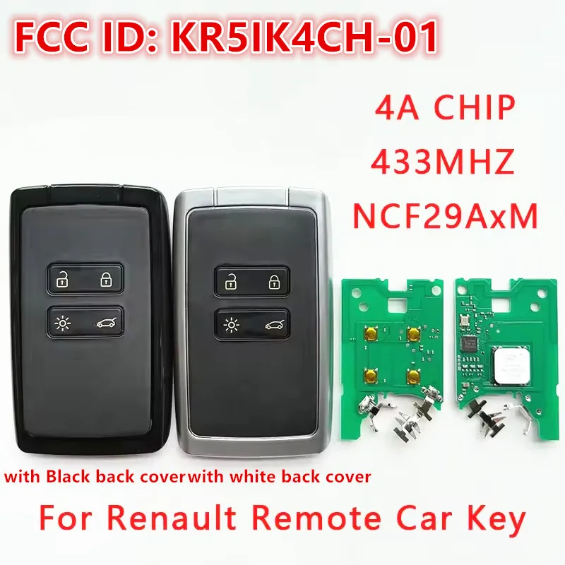 FCC ID: KR5IK4CH-01 Für Renault Kadjar Clio5 Zoe2 Koleos Captur Megane 2016 2017-2022 433MHz 4A NCF29AxM Smart Fernbedienung Autoschlüssel