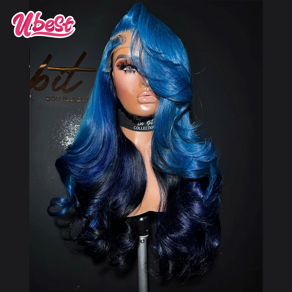 

Ubest 13X6 13X4 Transparent Lace Front Wigs Body Wave Human Hair Ombre Blue Colored 5X5 Lace Closure Wig Pre Plucked For Women