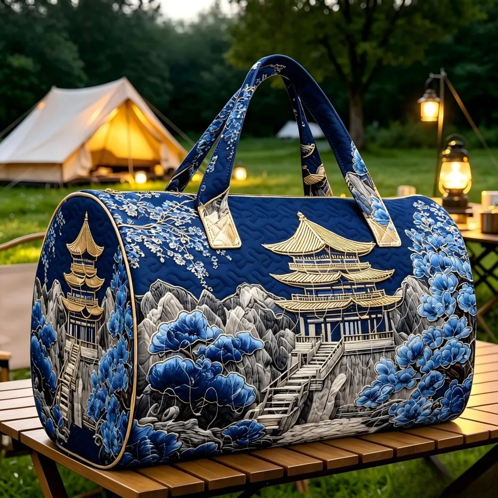 American women's Four Seasons Oriental Baota Mountain Scenic Print Comfortable Round Handbag Outdoor Christmas Travel Bag