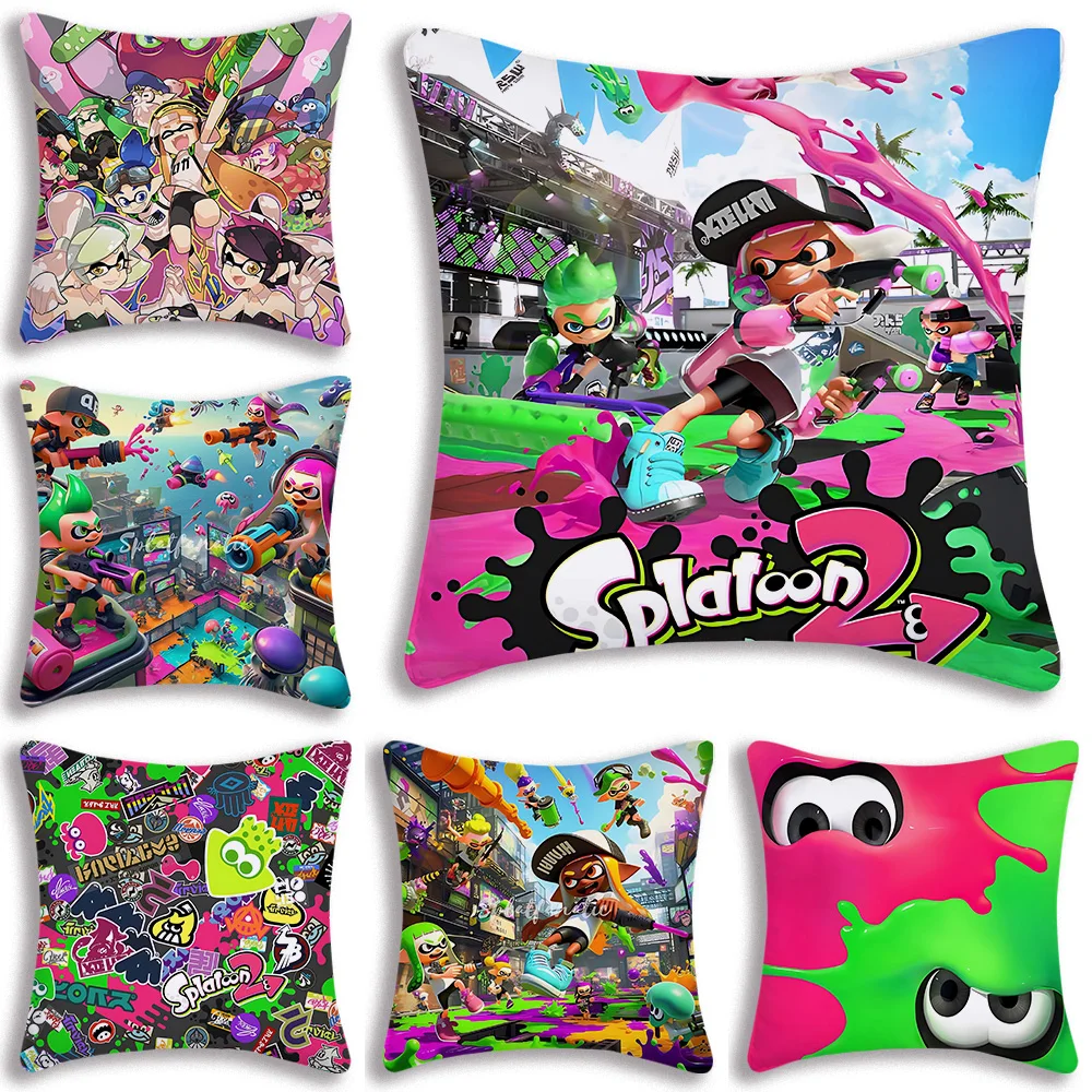 Pillow Covers HOT Game S-Splatoons Cartoon Sofa Decorative Home Double-sided Printing Short Plush Cute Cushion Cover