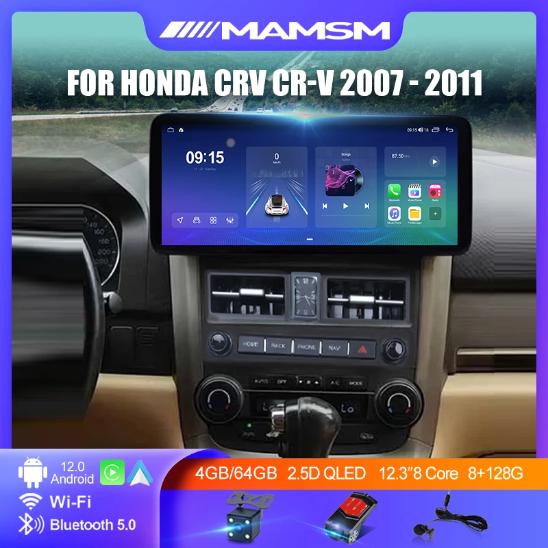 MAMSM 12.3 inch Android 12 Car Radio For Honda CRV CR-V 2007 2008 2009 2010 2011 Wireless Carplay Touch Screen Multimedia Stereo