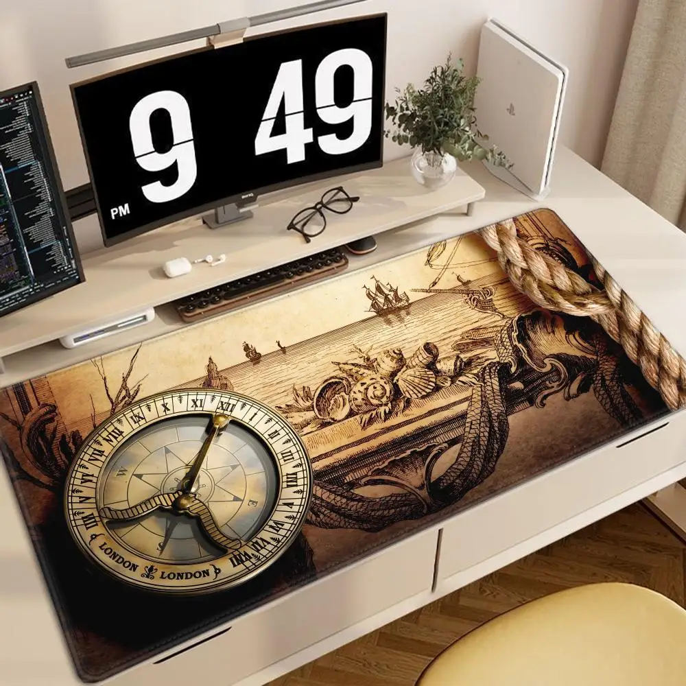 HYBXAXC Retro Navigation Map Art HD Mouse Pad Gamer Mousepad Large Mouse Mat Natural Rubber Desk Rug PC Desk Mat Design Mousepad