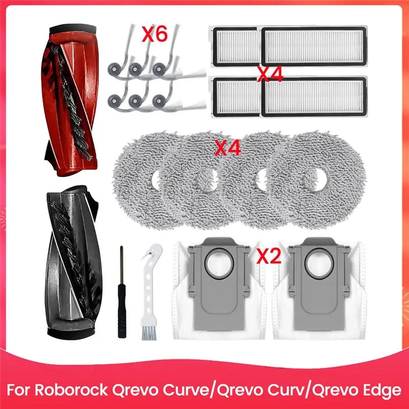 AEE4-For Roborock Qrevo Curve/Qrevo Curv/Qrevo Edge Robot Vacuum Cleaner Main Side Brush Hepa Filter Mop Pads Dust Bags