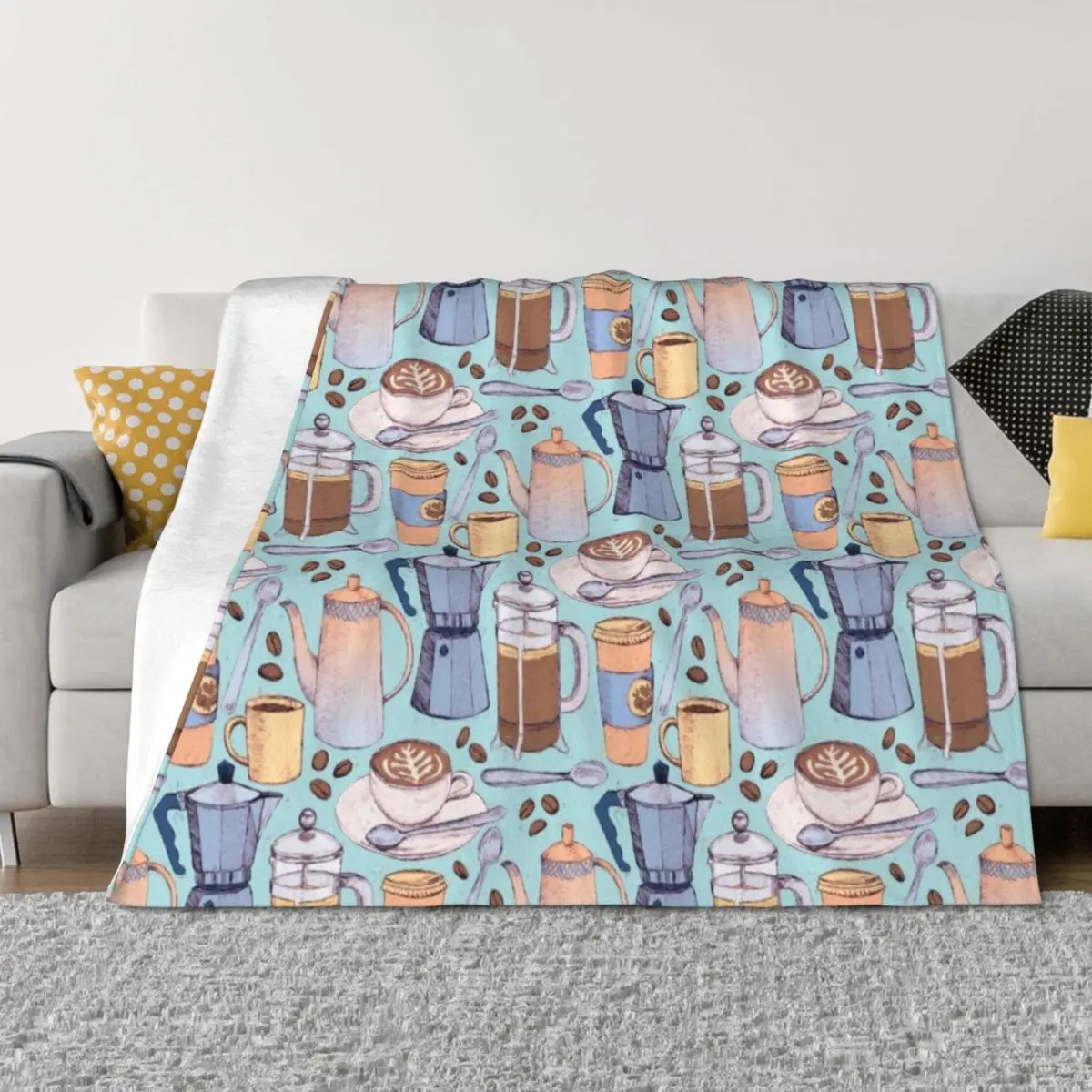 

Coffee Love on Blue Throw Blanket blankets ands Flannels Loose Hairy Blankets