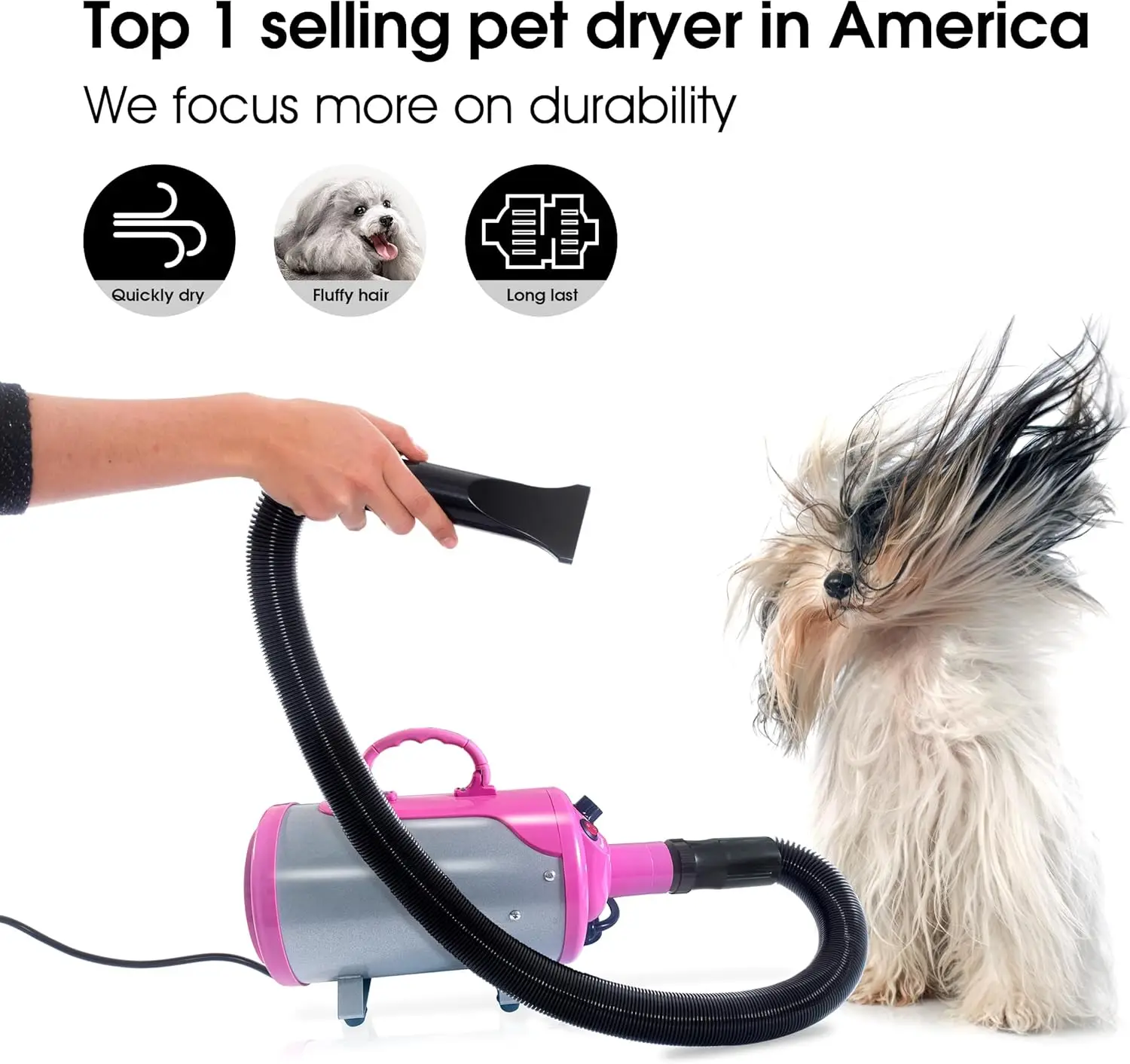 Groomer Partner Pet Hair Force Dryer Dog Grooming Blower with Heater (Pink)