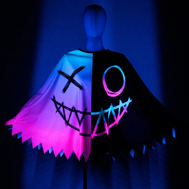 

Adult Clown Fluorescent Cloak Halloween Party Carnival Festival Outfit Accessories Women Harlequin Cosplay Costume Props