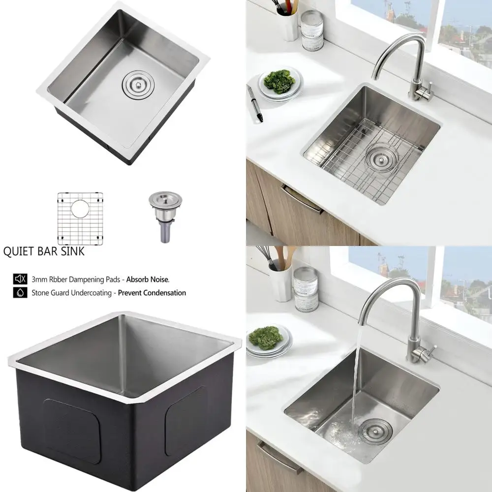 الفولاذ المقاوم للصدأ 16 مقياس وعاء واحد تحت جبل بار بالوعة، 13x15 بوصة صغيرة المطبخ الإعدادية بالوعة لاستخدام كونترتوب البار الرطب #1