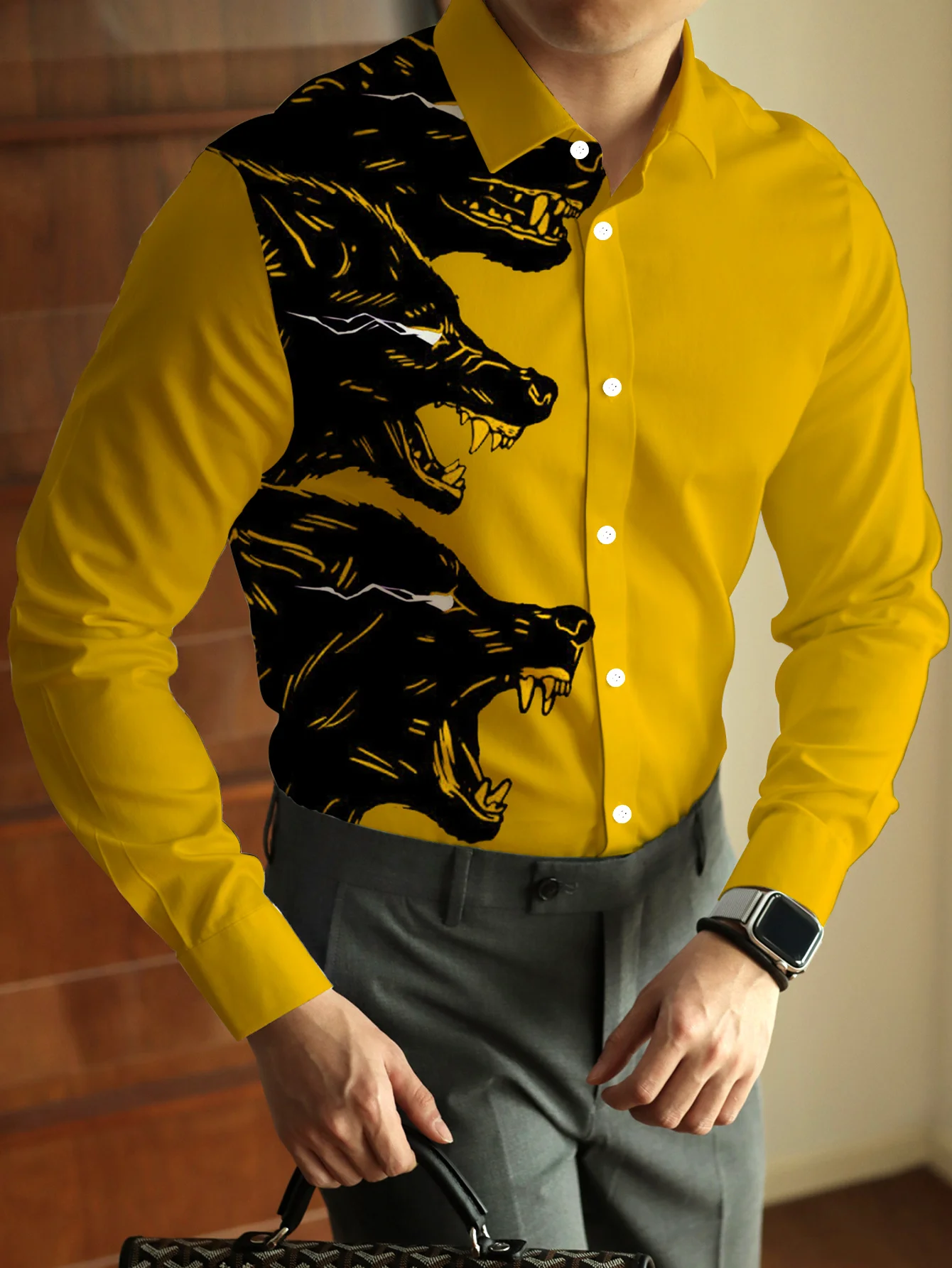

Men'S Stylish Long Sleeve Button-Up Shirt , Casual Lapel Collar, Non-Stretch Fabric, Perfect for All Season