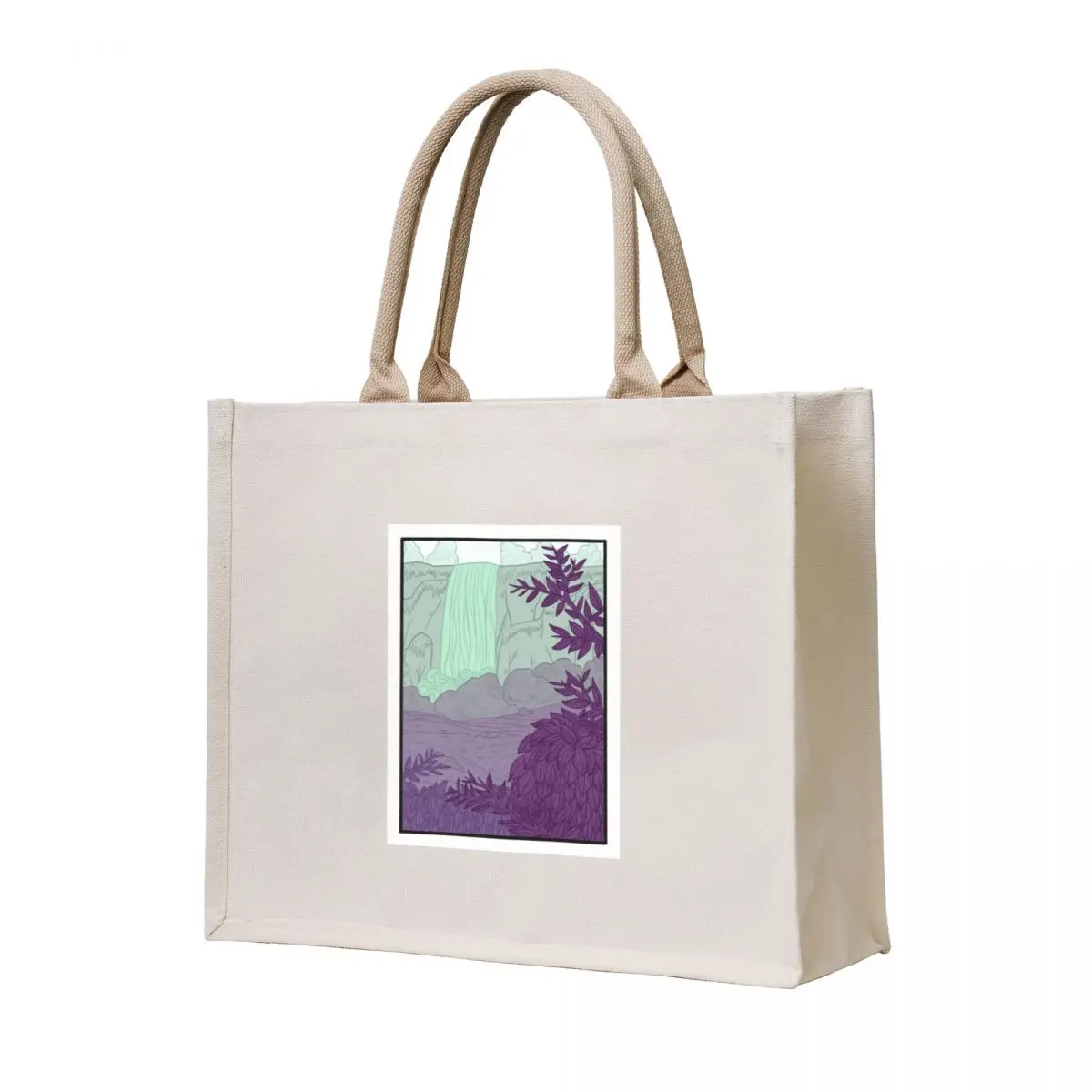 

Purple Leaf-Filled Forest With Waterfall Tote Bag supermarket folding bag hand bag custom bags Handbags women