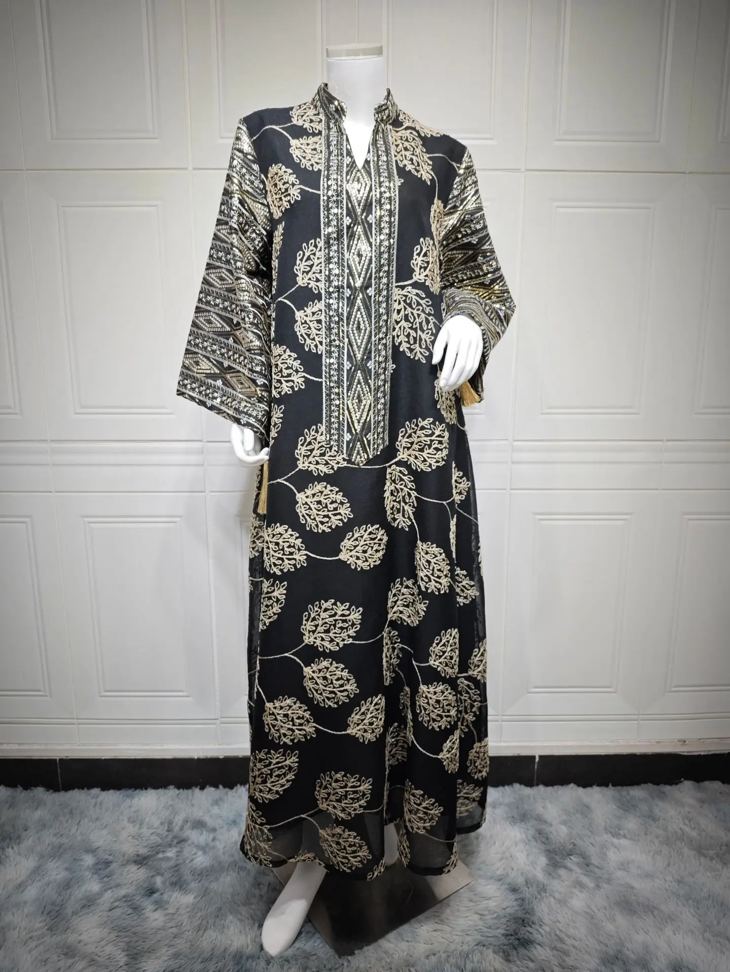 Zahraa Ramadan Dubai Embroidery Sequins Maxi Dress Dubai Casual Loose Abaya Muslim Woman Costume Dresses For Prom