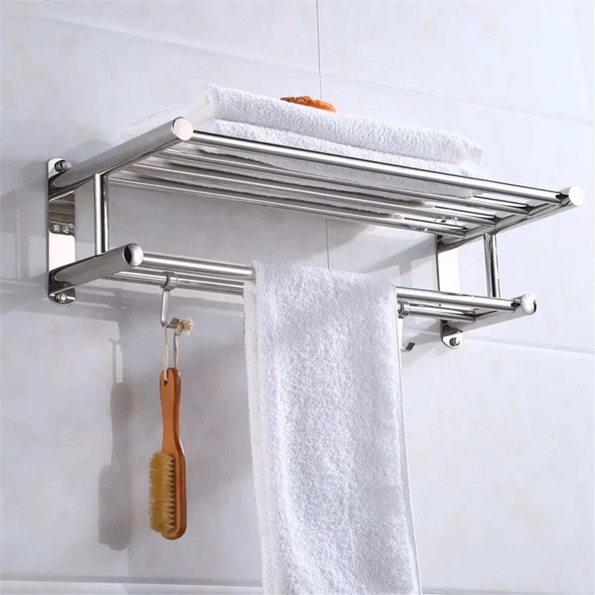 Stainless Steel Bathroom Towel Rack, Storage and Organization Wall-Mounted Towel Rack Wall Shelf