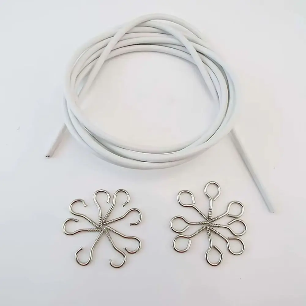 1Set New 2/3/4/5 Meters Curtain Spring Rope White with HOOKS EYES Window Cord Cable Net PVC Steel Wall Hanging Line