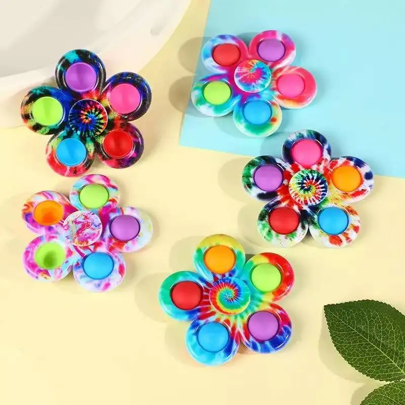Tie Dye Flower Fidget Spinner Pop It Push Bubble Sensory Toy Stress Relief ADHD Anxiety Hand Spinner Kids Party Fidget Gift