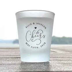 10pcs Personalized Frosted Shot Glass - Cheers Monogram - Unique Shot Glass - Wedding Favors -Gift Ideas - White Frosted Cups