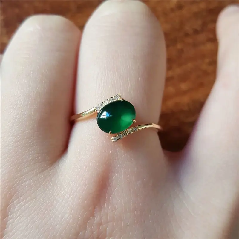 

New in Natural Green chalcedony Oval Rings for Women Classic Exquisite Charm Wedding Ring Creative Party Jewelry adjustable