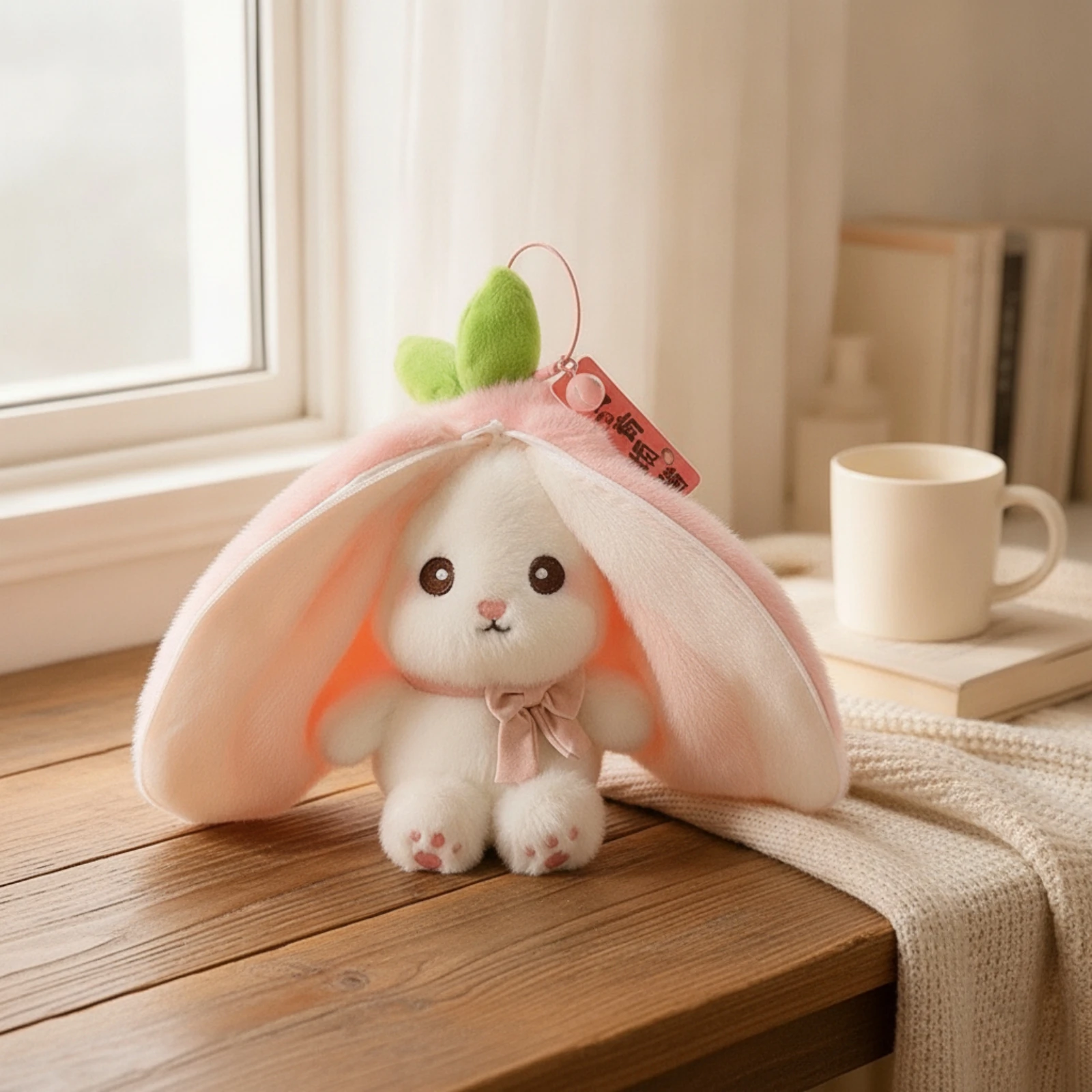 Bunny Keychain with Clasp and Key Loop Floppy-Eared Stuffed Bunny Keychain Rabbit Stuffed with Zipper Cover Hanging Cute