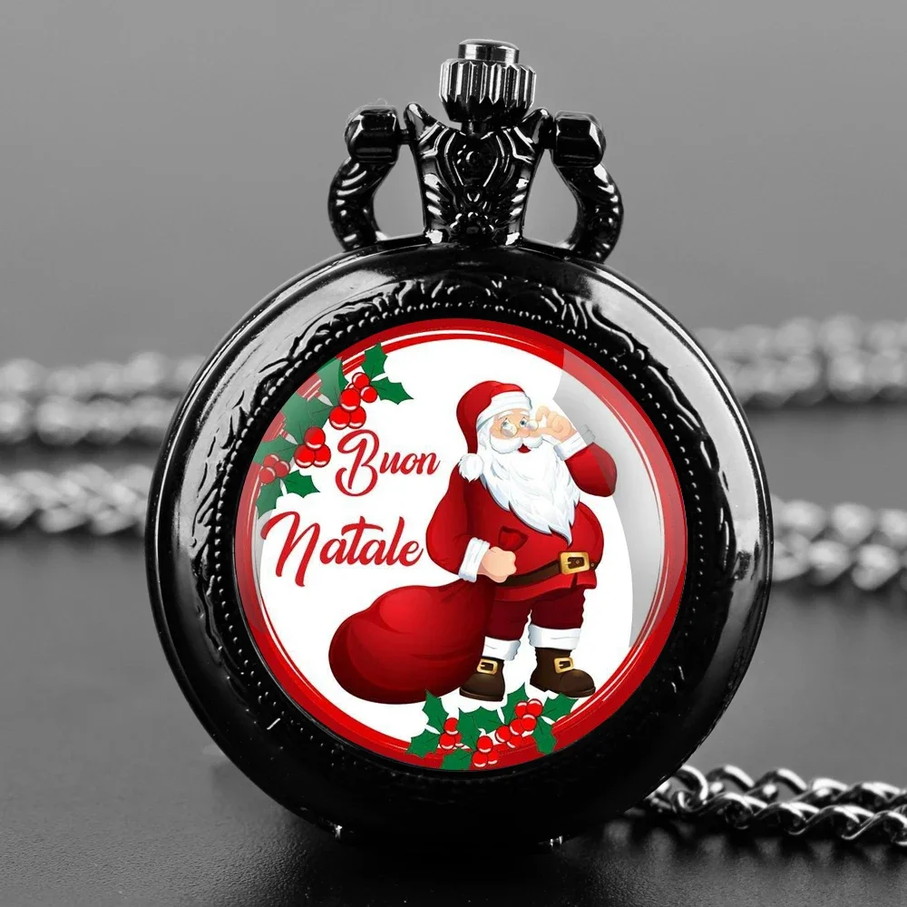 Christmas Santa Claus Glass Dome Quartz Pocket Watch With Durable Chain Arabic Numeral Dial Extraordinary Gifts for Men Kids